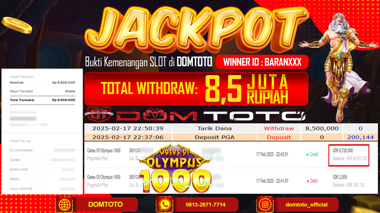 JACKPOT SLOT GATES OF OLYMPUS 1000 17 FEBRUARI 2025